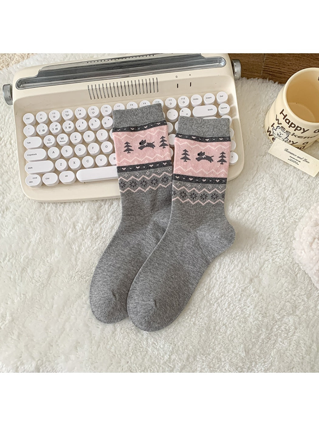 Rufia - Puppy Dog Pattern Cute Mid-Calf Socks