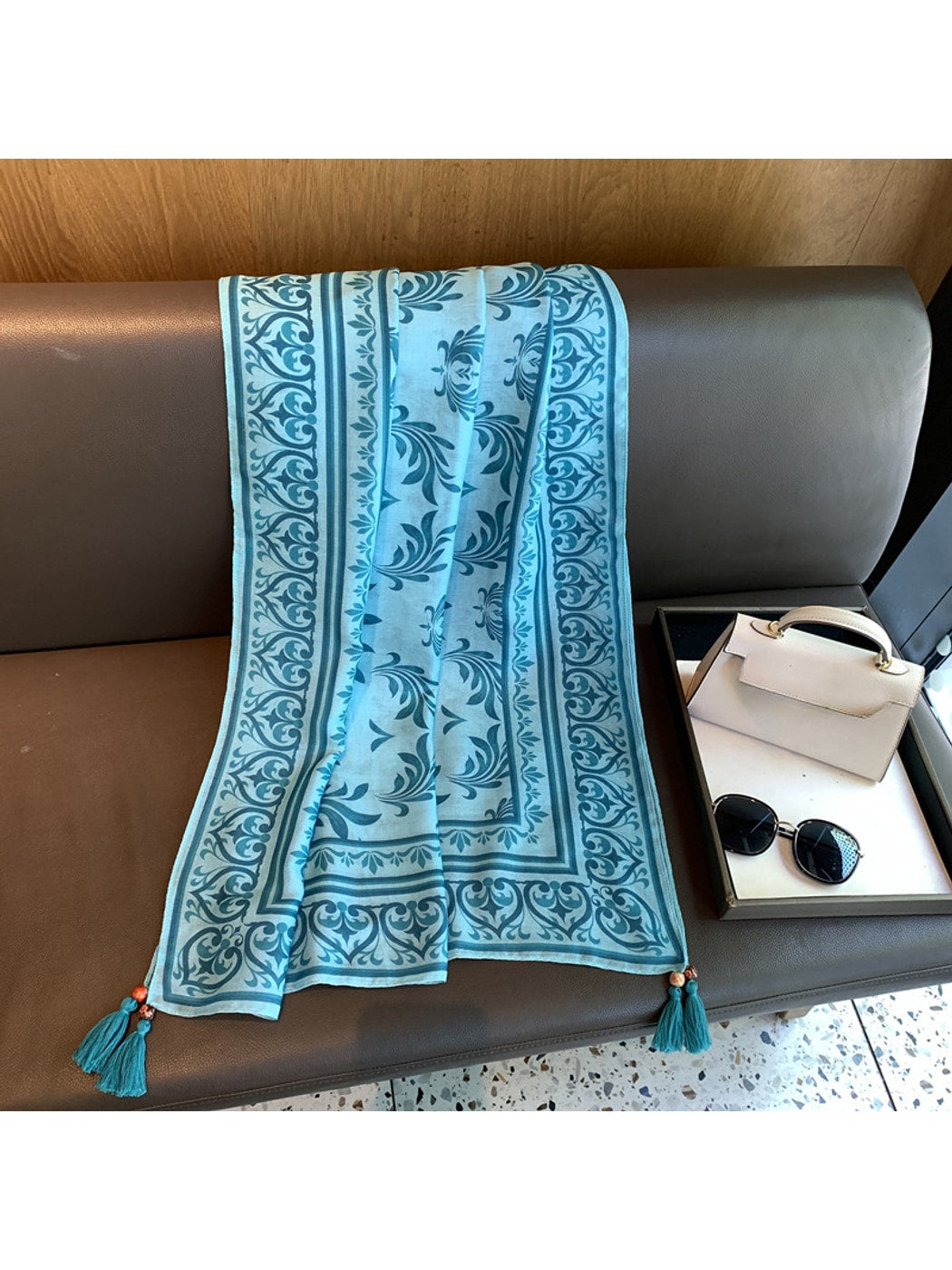 Scarvii - Blue Baroque Patterned Shawl Scarf