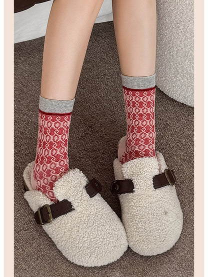Rufia - Red Pattern Mix Crew Socks
