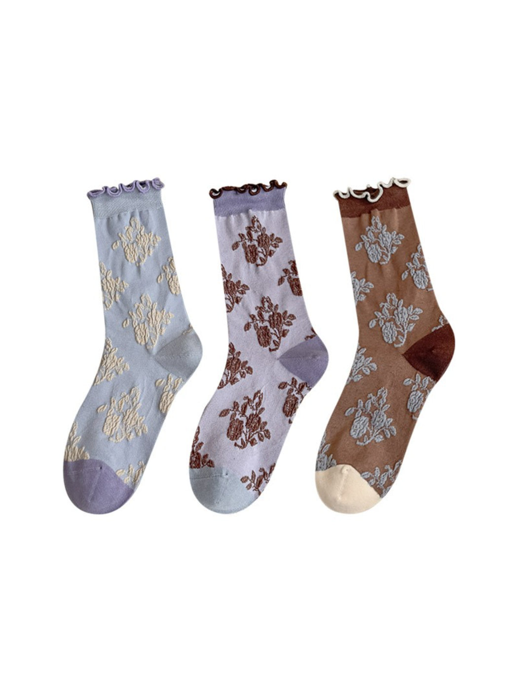 Rufia - Vintage Floral Jacquard Lettuce-Edge Socks