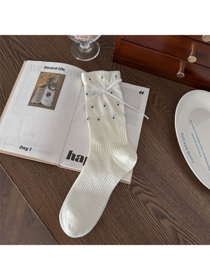 Rufia - Slim Bow Decorate Polka Dot Crew Socks