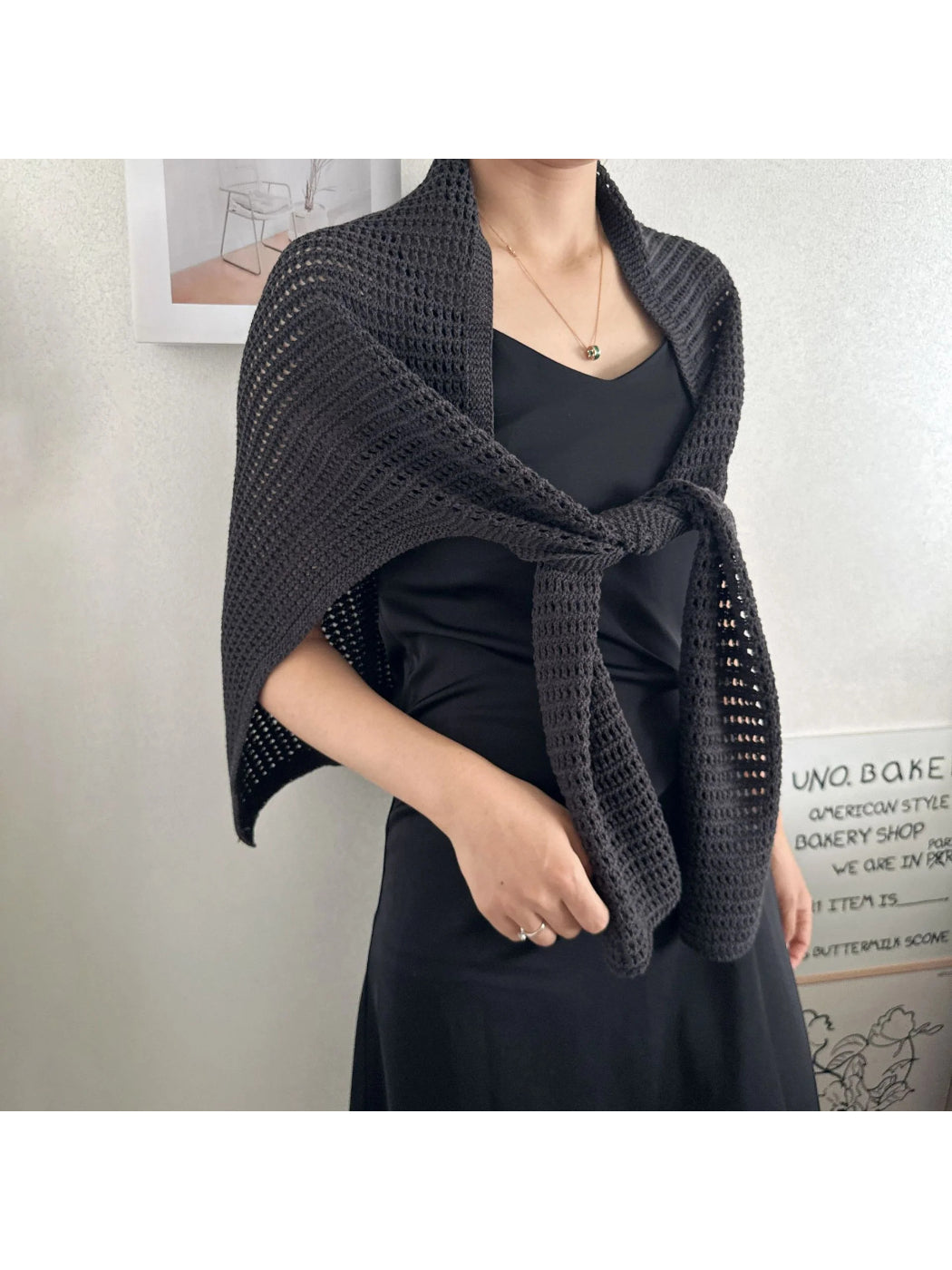 Scarvii - Open Knit Shoulder Wrap Scarf