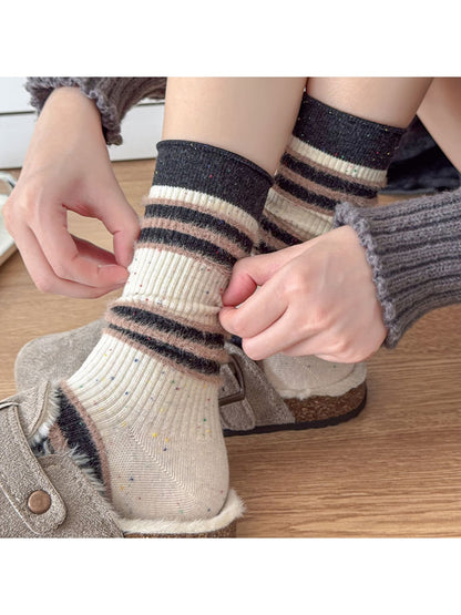 Rufia - Striped Speckled Casual Crew Socks