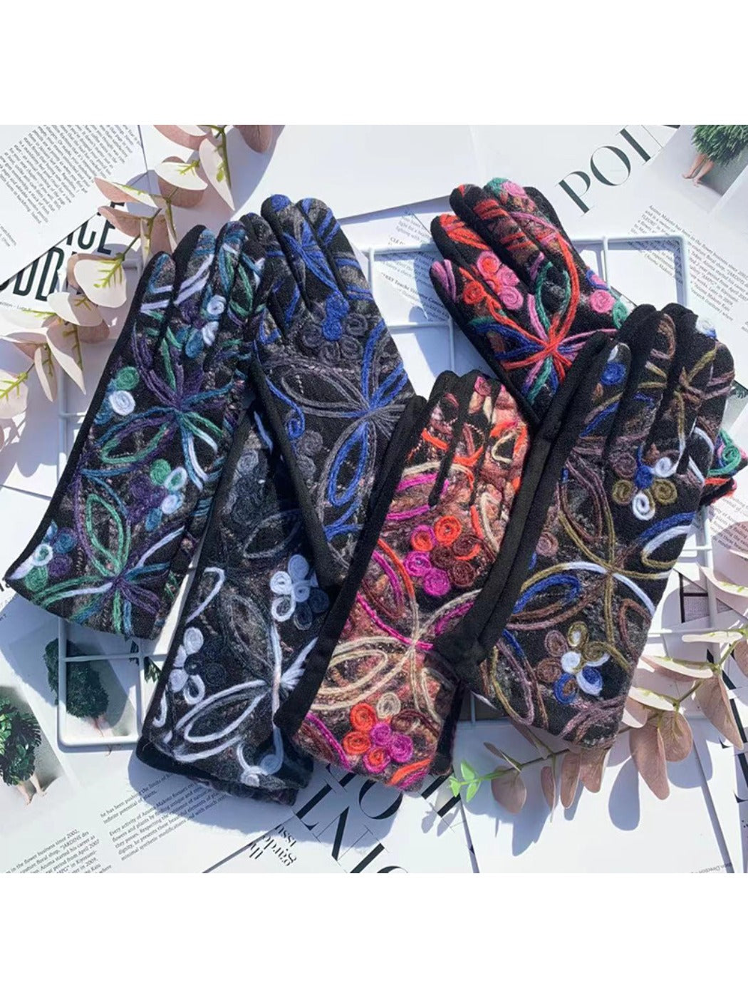 Gloving Boho Embroidered Warm Outdoor Gloves alternate product view
