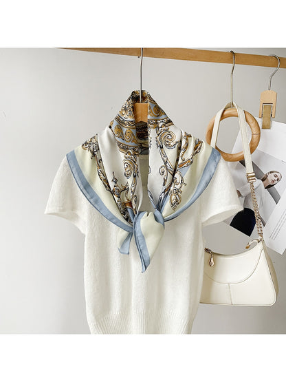 Scarvii - Geometric Floral Print Office Style Square Scarf