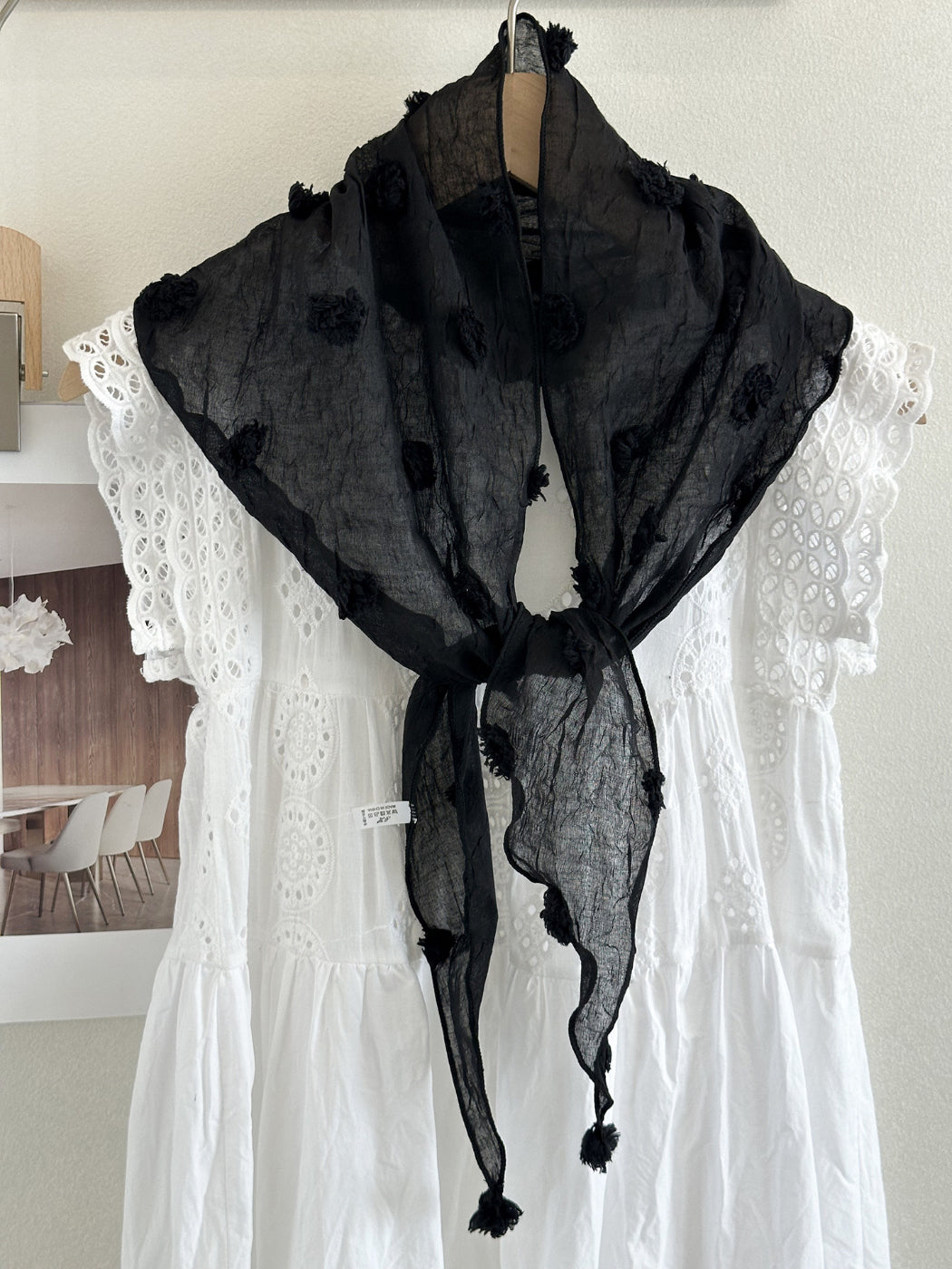 Scarvii - Pom Pom Sheer Triangle Scarf