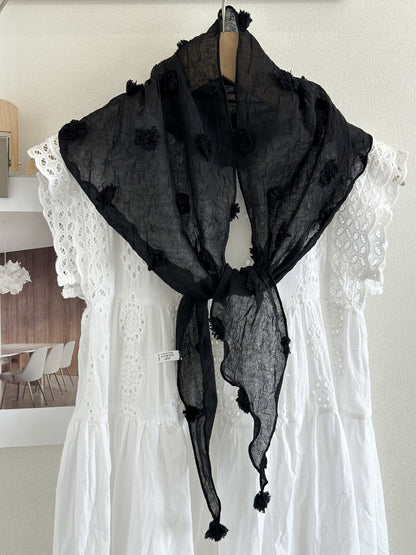 Scarvii - Pom Pom Sheer Triangle Scarf
