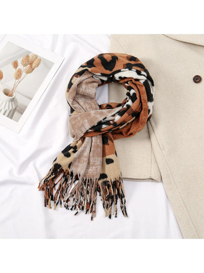 Scarvii - Leopard Patchwork Tassel Winter Scarf