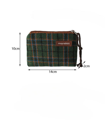 Cosbai - Vintage Plaid Zip Coin Pouch Bag