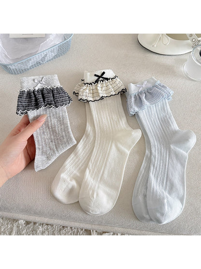 Rufia - Bow Trim Ballet Style Crew Socks for Women