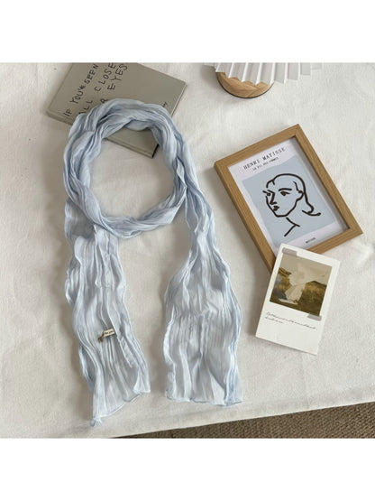 Scarvii - Pleated Solid Color Long Narrow Scarf