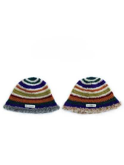 Haila - Retro Stripe Fuzzy Trim Winter Beanie