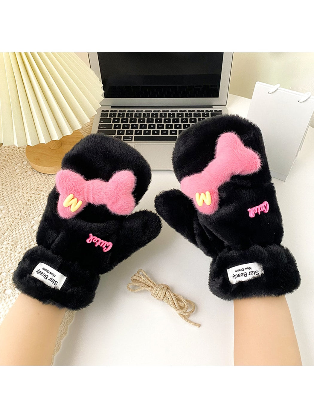 Gloving - Cute Bone Accent Plush Winter Mittens