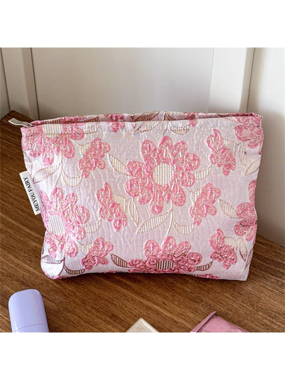 Cosbai - Raised Floral Zipper Makeup Bag