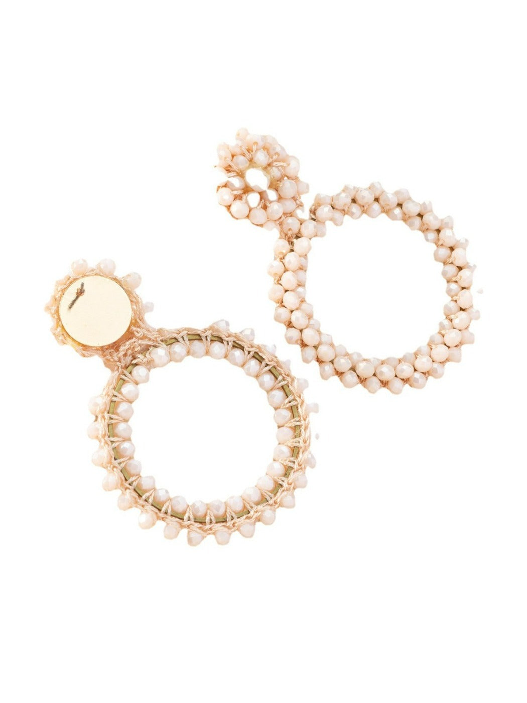 Earwish - Boho Beige Beaded Hoop Earrings - Classic & Elegant