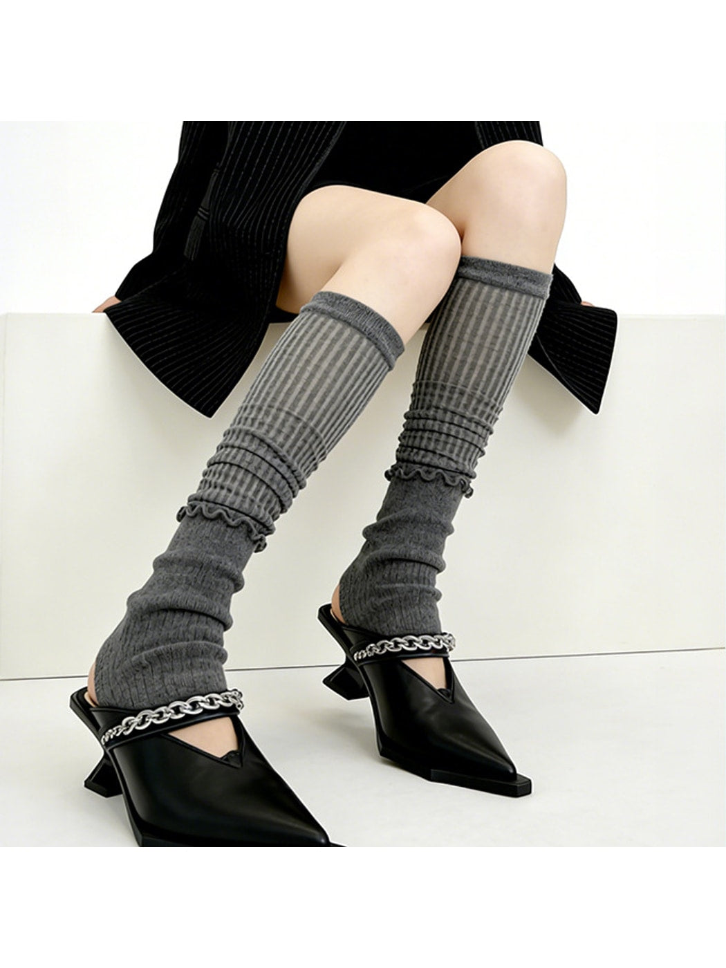 Cozyra - Sheer Ribbed Stirrup Leg Warmers