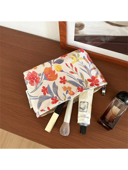 Side view of Cosbai colorful floral cosmetic pouch