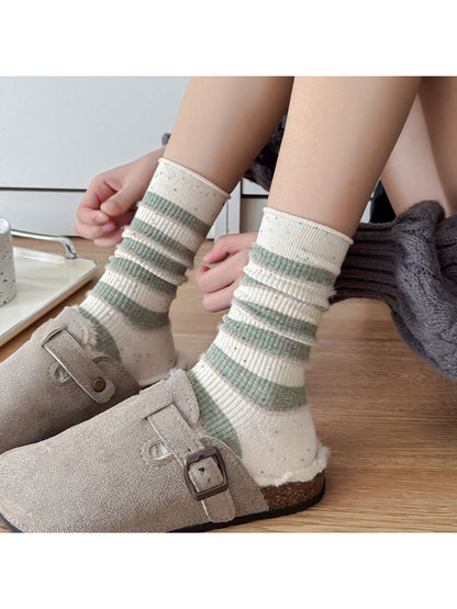 Rufia - Striped Speckled Casual Crew Socks