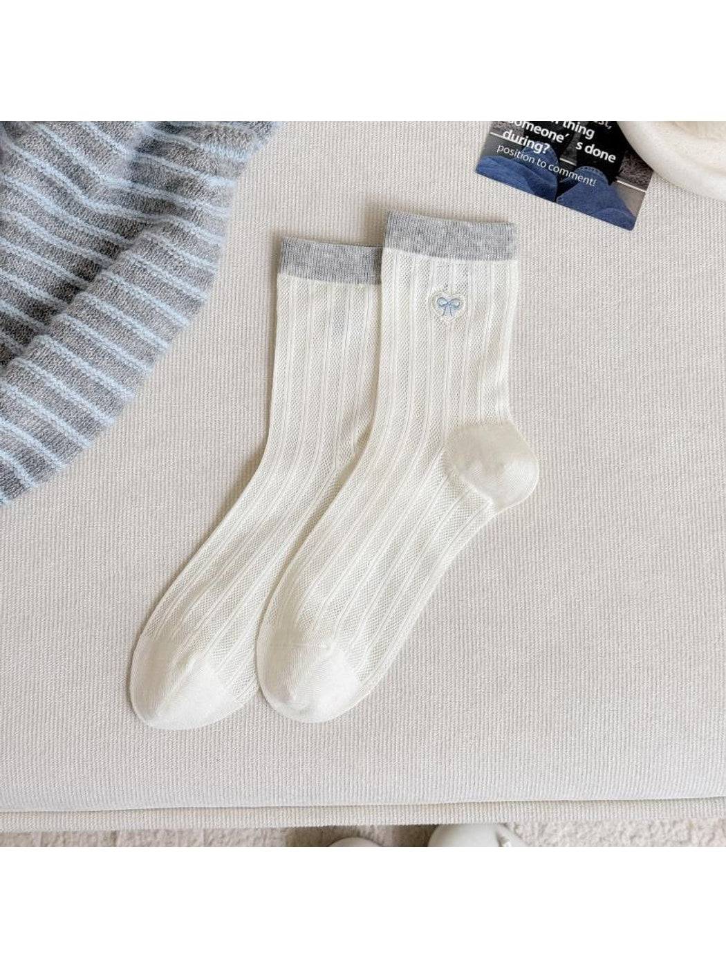 Rufia - Sweet Colorblock Bow Detail Crew Socks
