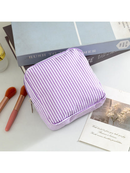 Cosbai - Pinstripes Zipper Cosmetic Organizer Bag