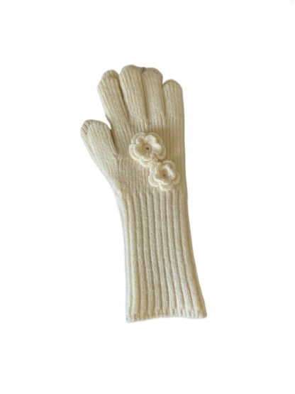 Gloving - Thickened Full-Cover Knitted Gloves with Flower