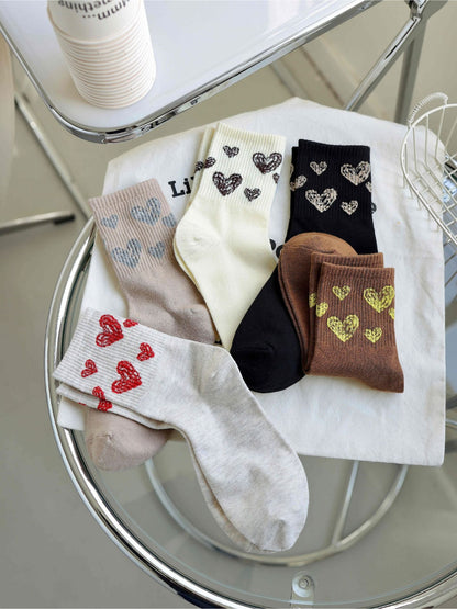 Rufia - Sketch Heart Motif Crew Socks