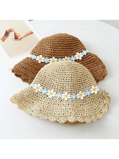 Haila - Daisy Trim Wide Brim Women's Summer Sun Hat