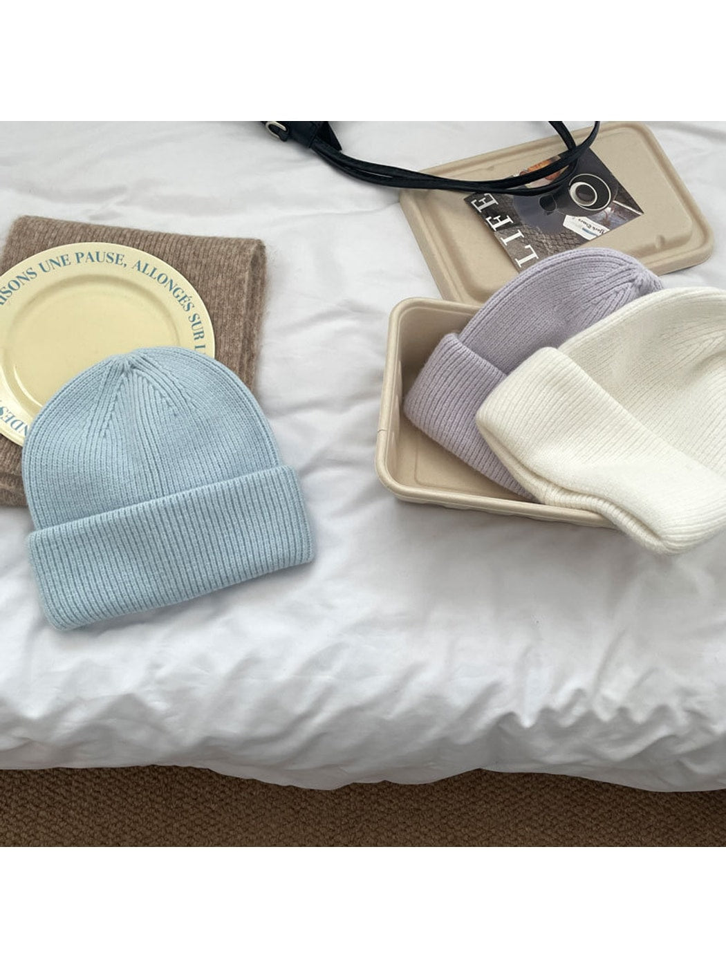 Haila - Minimal Solid Color Brimless Knit Beanie Hat