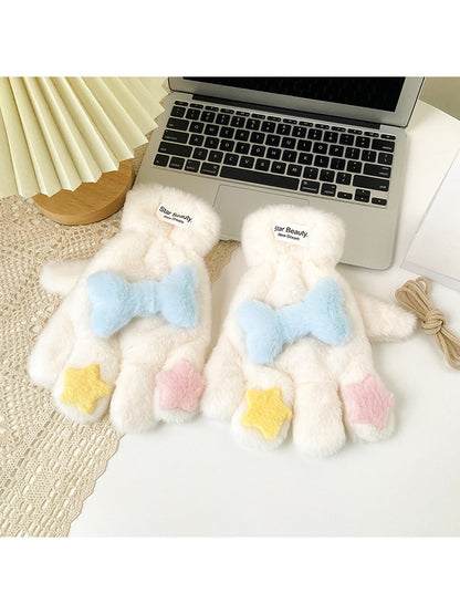Gloving - Bow and Star Accent Plush Winter Gloves
