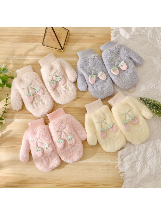 Gloving - Soft Plush Strawberry Detail Winter Mittens