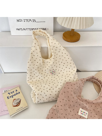 Cosbai – Corduroy Floral Shoulder Tote Bag