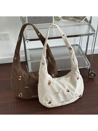 Cosbai Cute Dog Slouchy Tote Bag front view with dog illustration