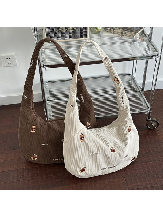 Cosbai Cute Dog Slouchy Tote Bag front view with dog illustration
