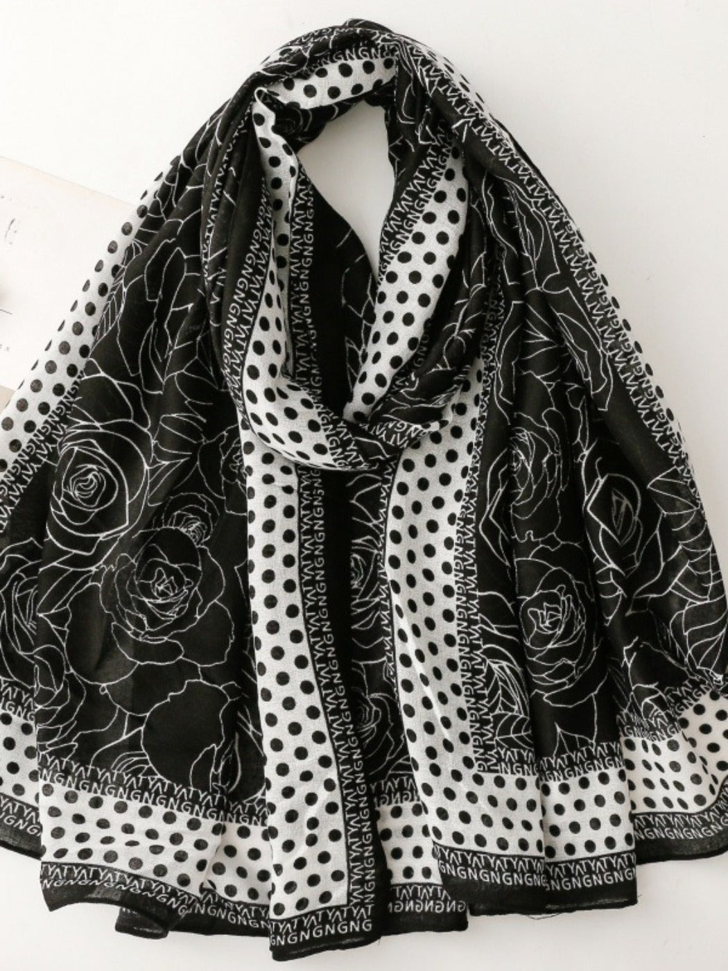 Scarvii - Vintage Dot & Floral Print Scarf - Elegant & Chic