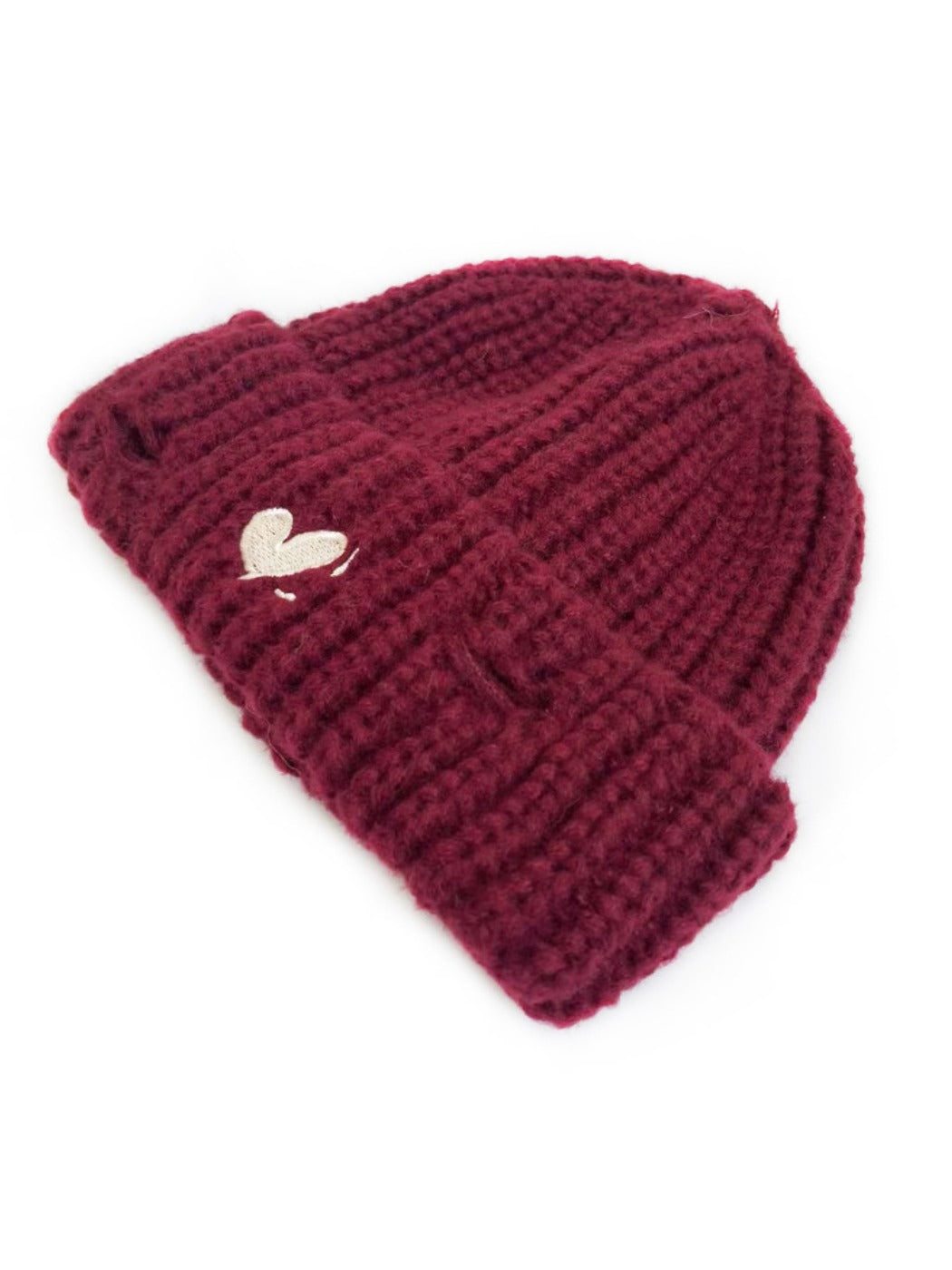 Haila - Vintage Knitted Beanie with Heart Embroidered