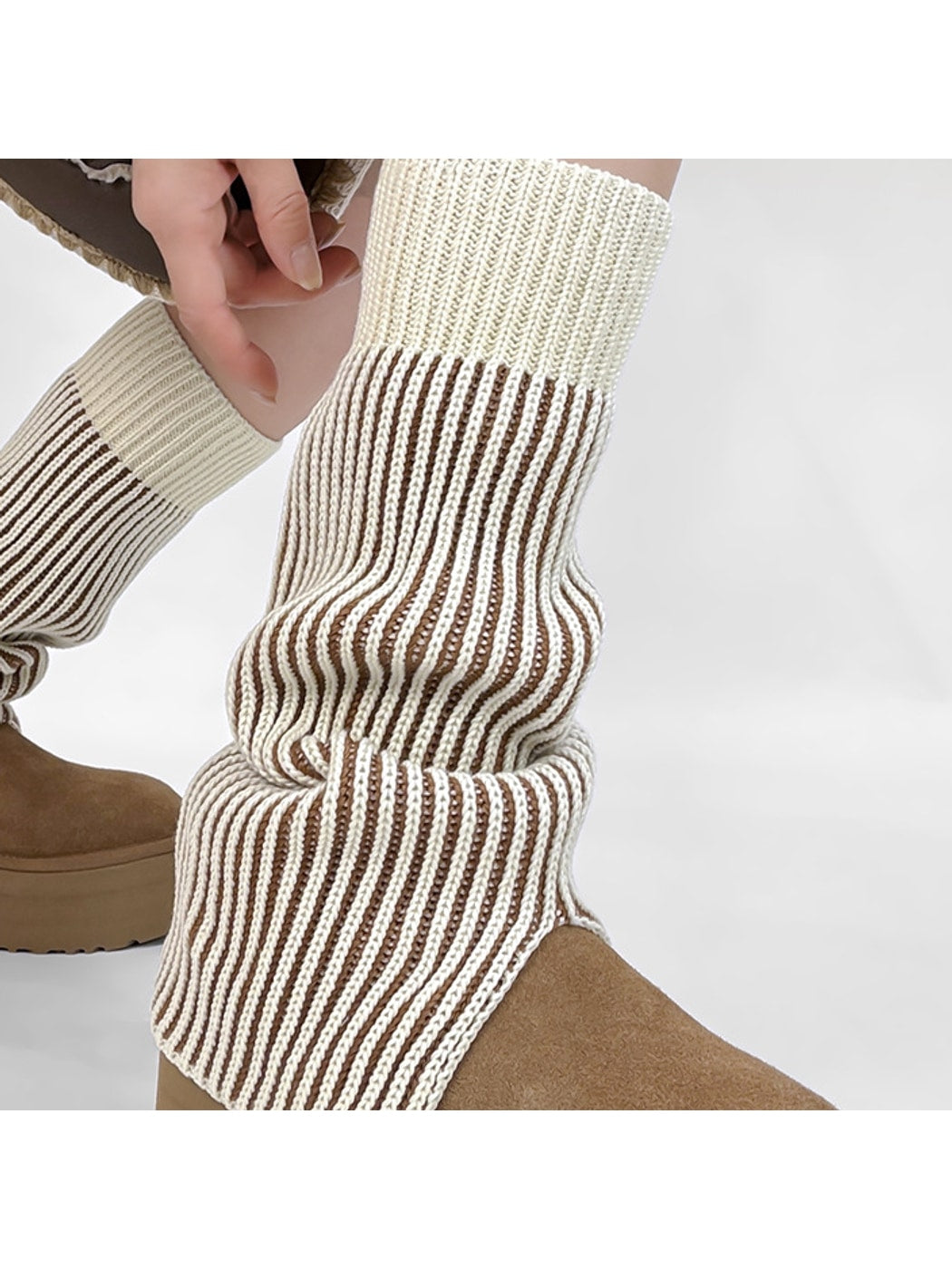 Cozyra - Striped Split-Hem Flared Leg Warmers