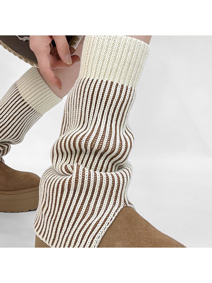 Cozyra - Striped Split-Hem Flared Leg Warmers