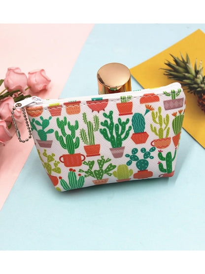 Cosbai - Cartoon Cactus Print Everyday Coin Purse
