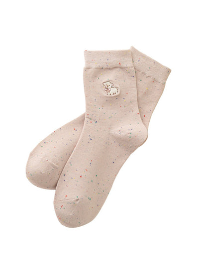 Rufia - Cute Cartoon Embroidered Mid-Calf Socks