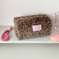 Cosbai - Plush Leopard Print Cosmetic Storage Bag