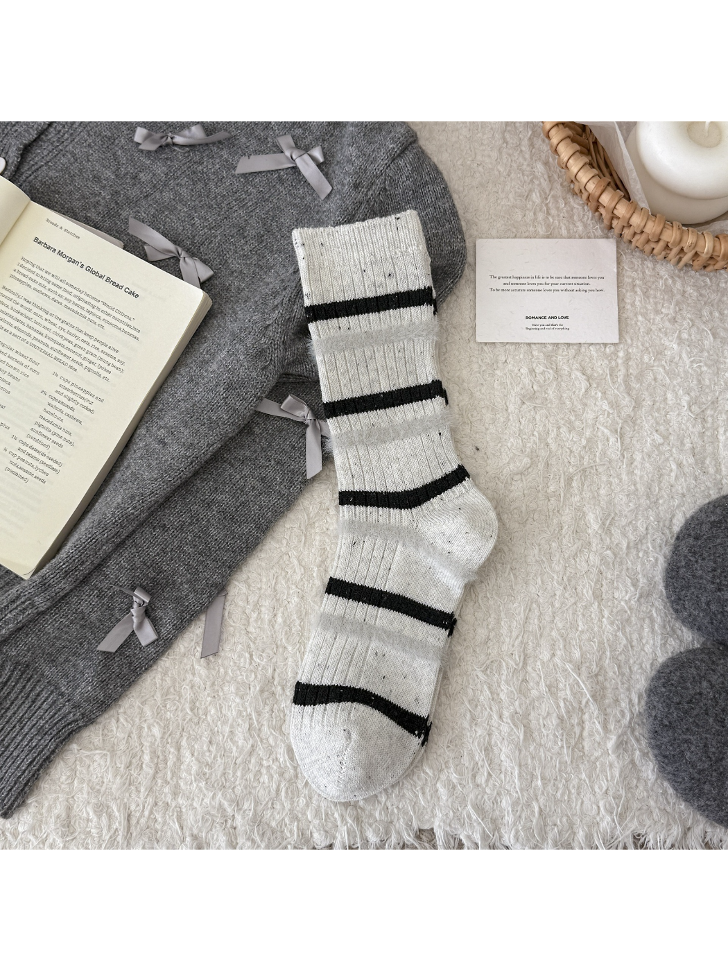 Rufia - Cozy Striped Ribbed Crew Socks