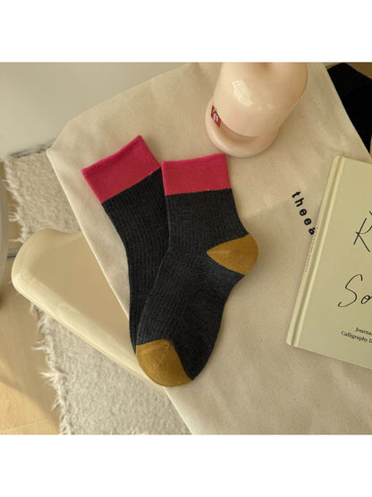 Rufia - Two Tone Ribbed Colorblock Crew Socks