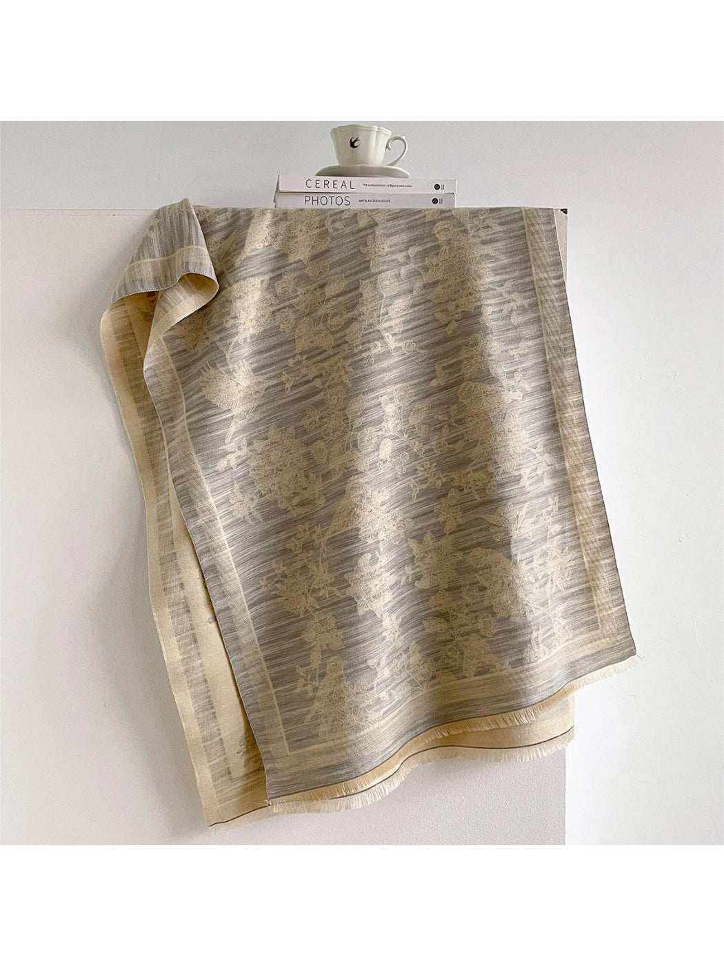 Scarvii - Bird Floral Pattern Textured Scarf