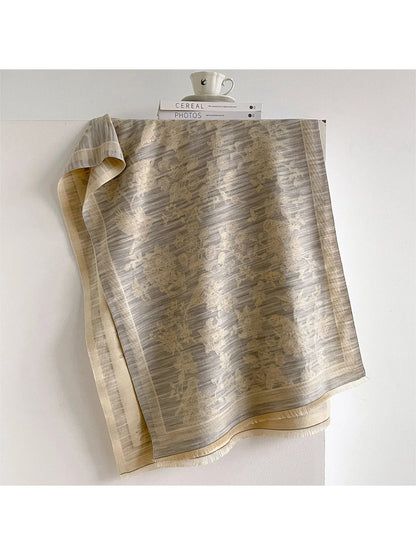 Scarvii - Bird Floral Pattern Textured Scarf