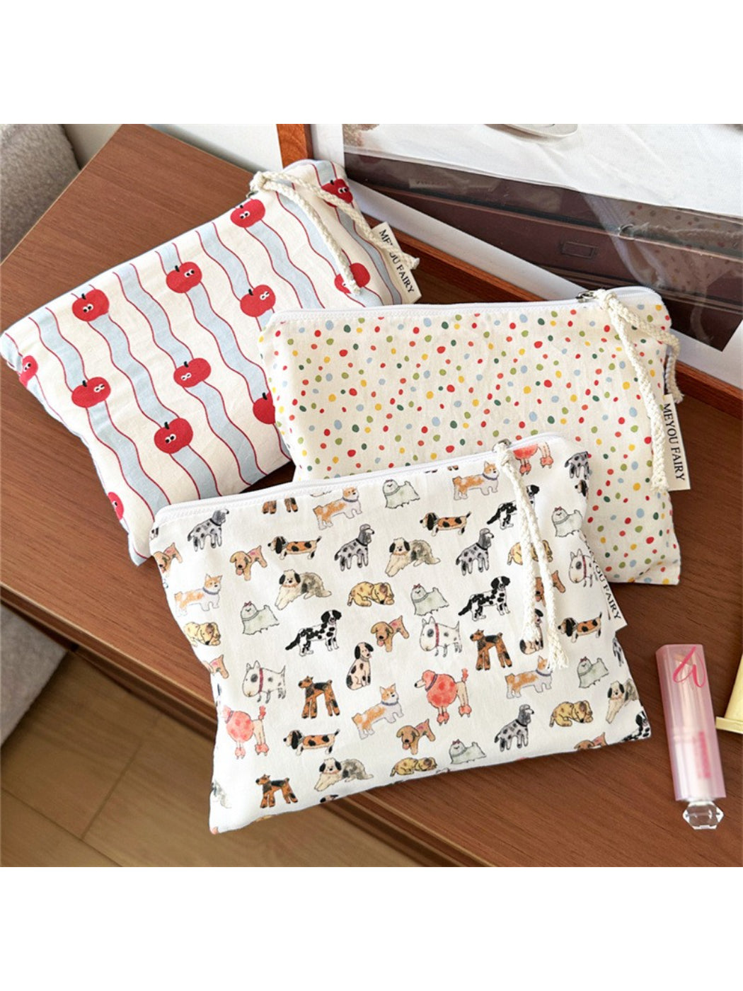 Cosbai floral cartoon cosmetic bag with colorful flower and cartoon design on white background