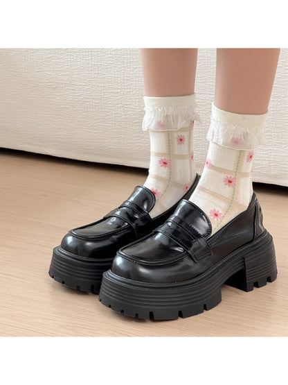 Rufia - Lace Trim Plaid Floral Crew Socks