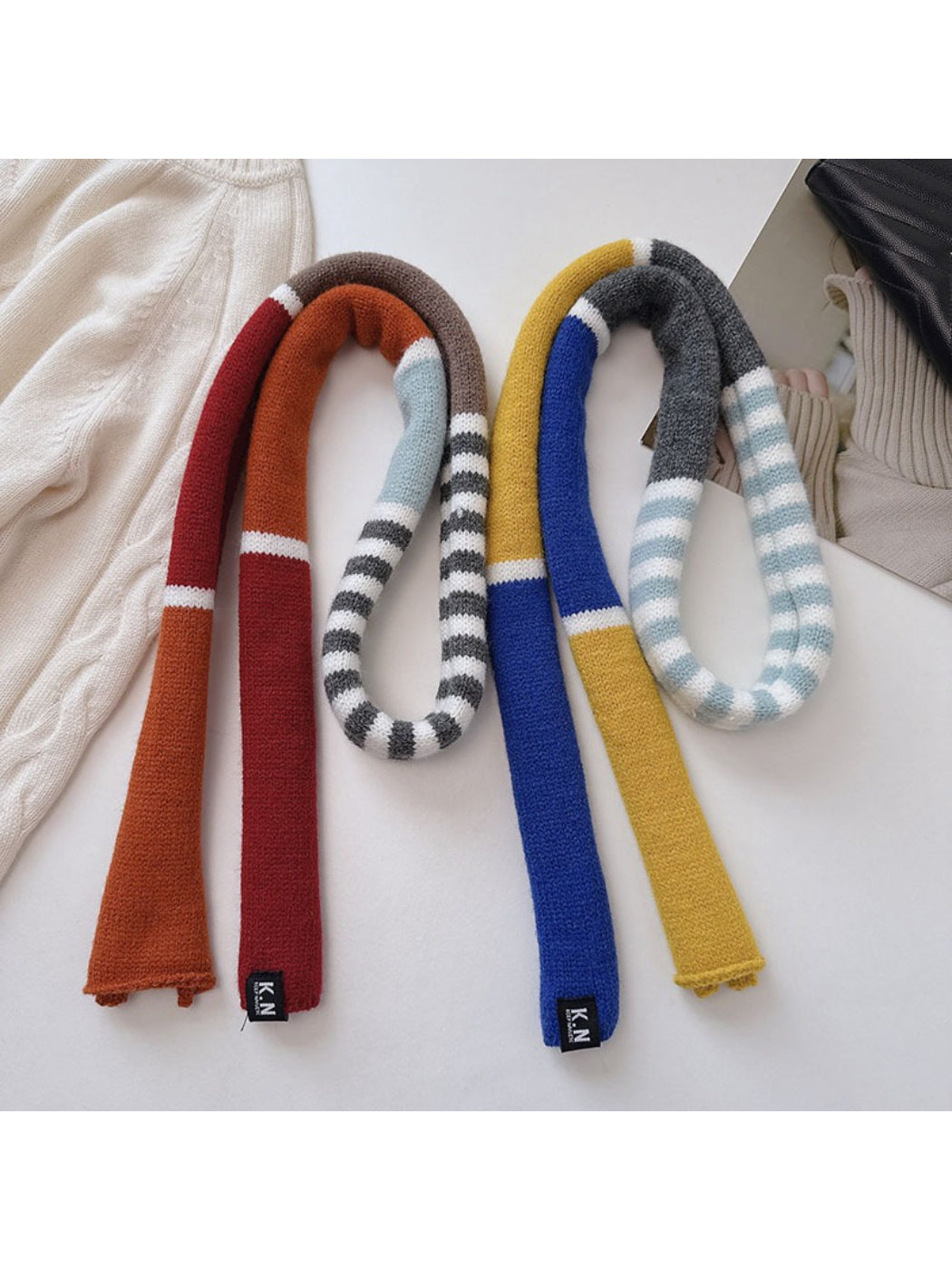 Scarvii - Soft Colorblock Striped Knit Scarf