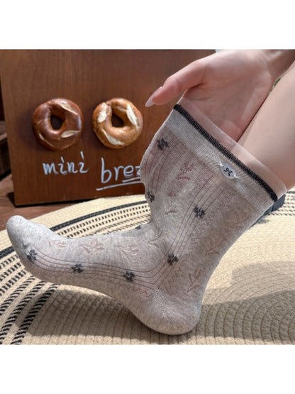 Rufia - Sweet Floral Print Bow Detail Crew Socks