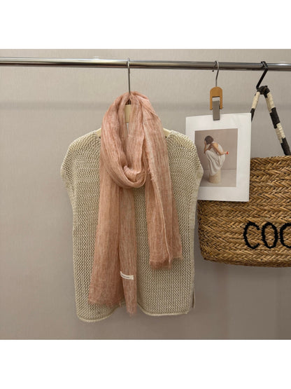 Scarvii - Solid Color Pleated Design Long Scarf