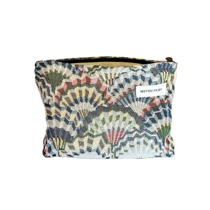 Cosbai - Embroidered Fan Pattern Makeup Bag - Vintage & Practical